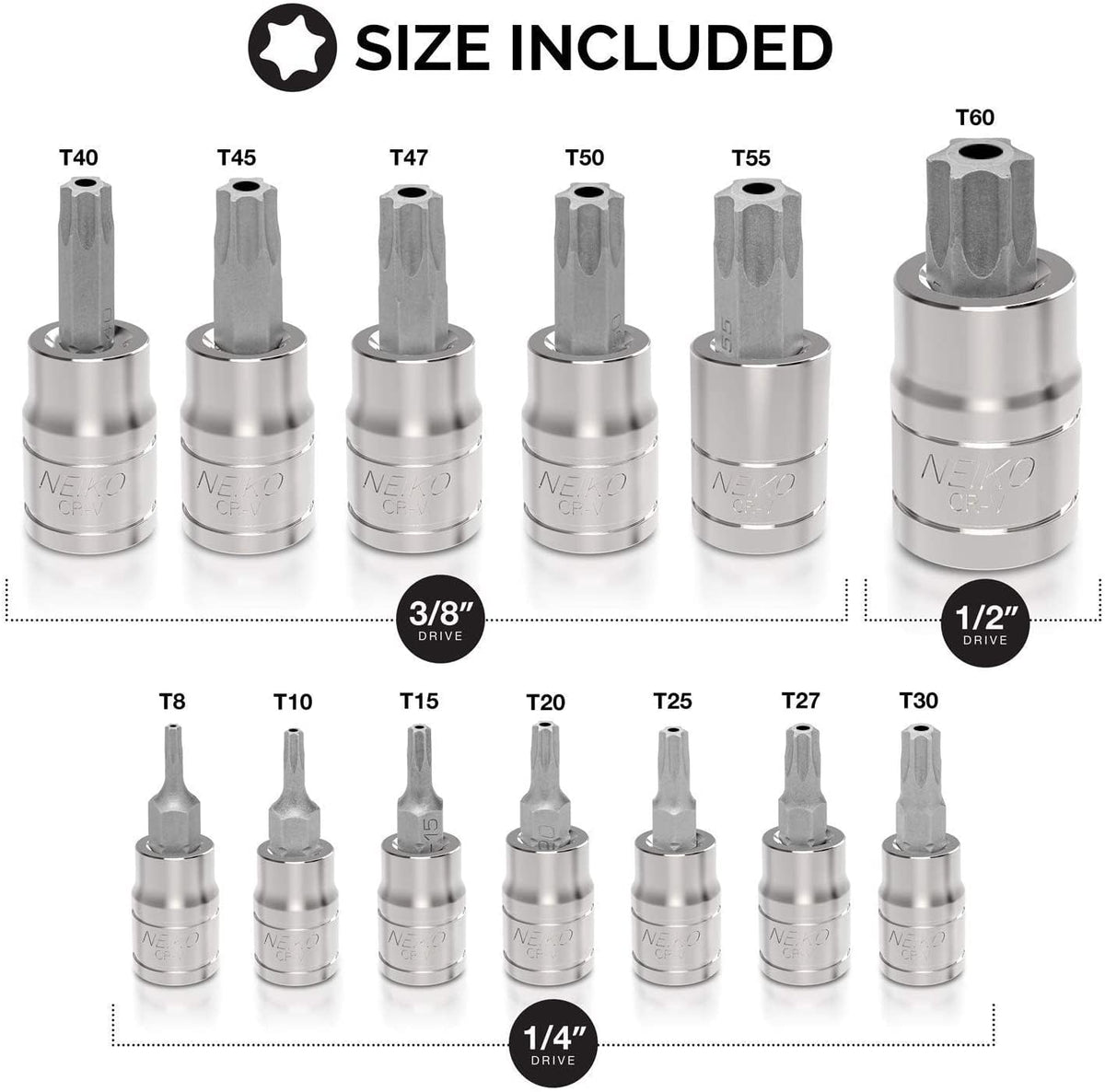 NEIKO 10073A Torx set with 3/8-drive sockets for versatile fastener access