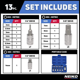 NEIKO 13-piece set stored securely in a blow mold storage case.
