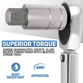 NEIKO drop forged and heat treated sockets for increased torque capacity and longevity.