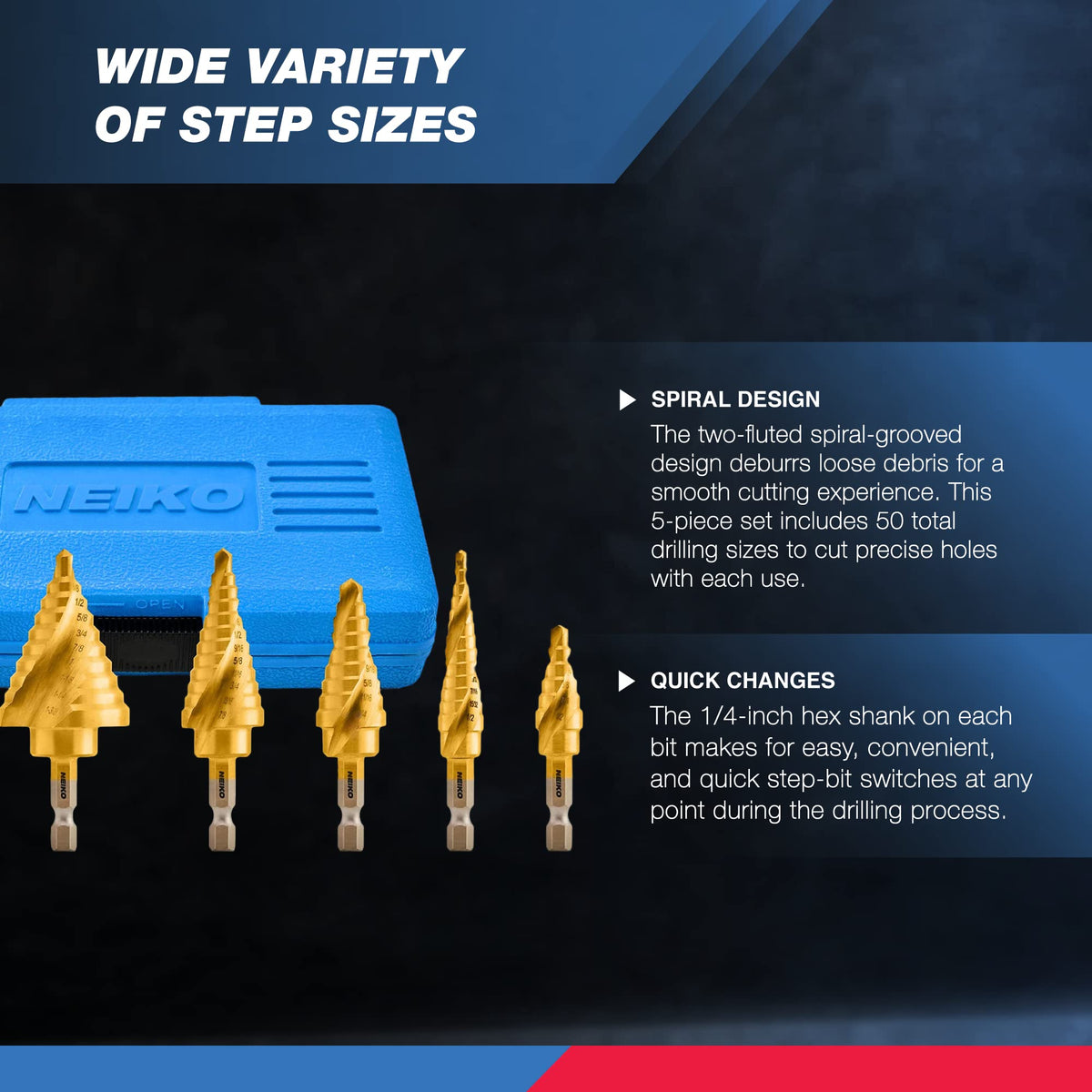 NEIKO 10173A quick-change hex shank fits impact drills for fast swaps