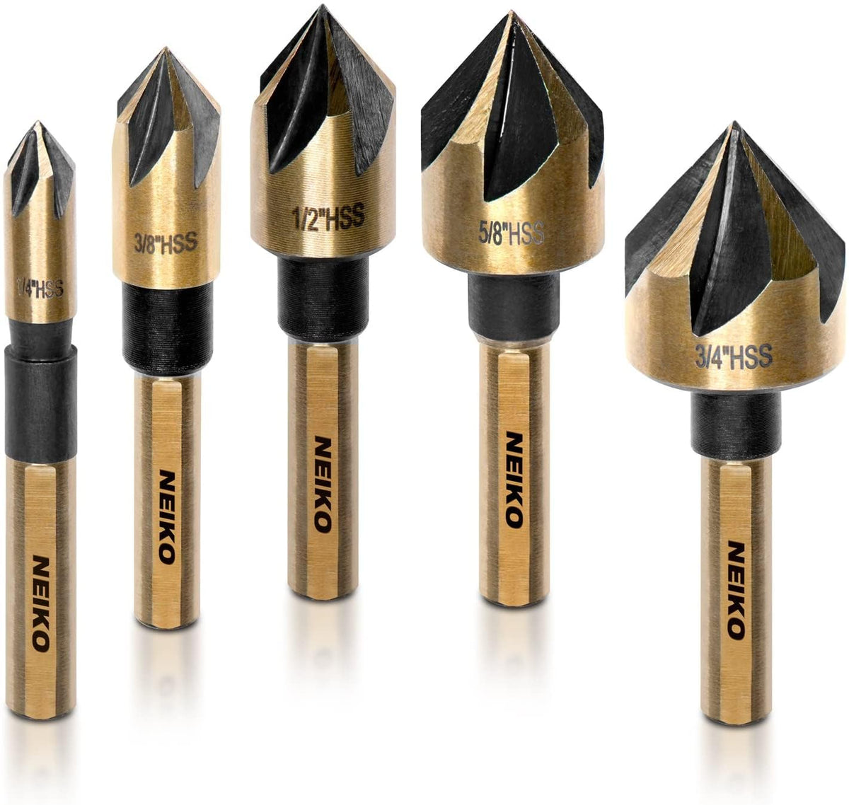NEIKO 10218A countersink bits with 1/4" tri-flat shank for precise wood holes