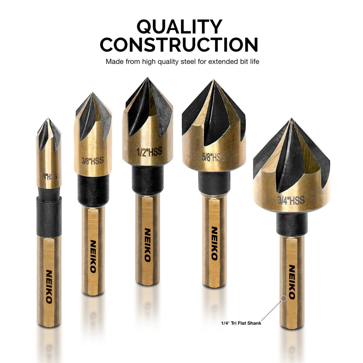 NEIKO 10218A five-flute design reduces vibration for smoother drilling