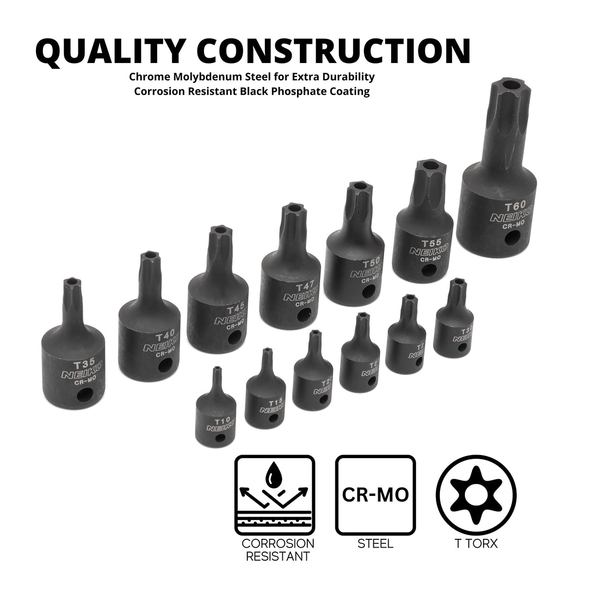 Neiko 10282B precisely machined torx tips reduce cam-out and protect fasteners