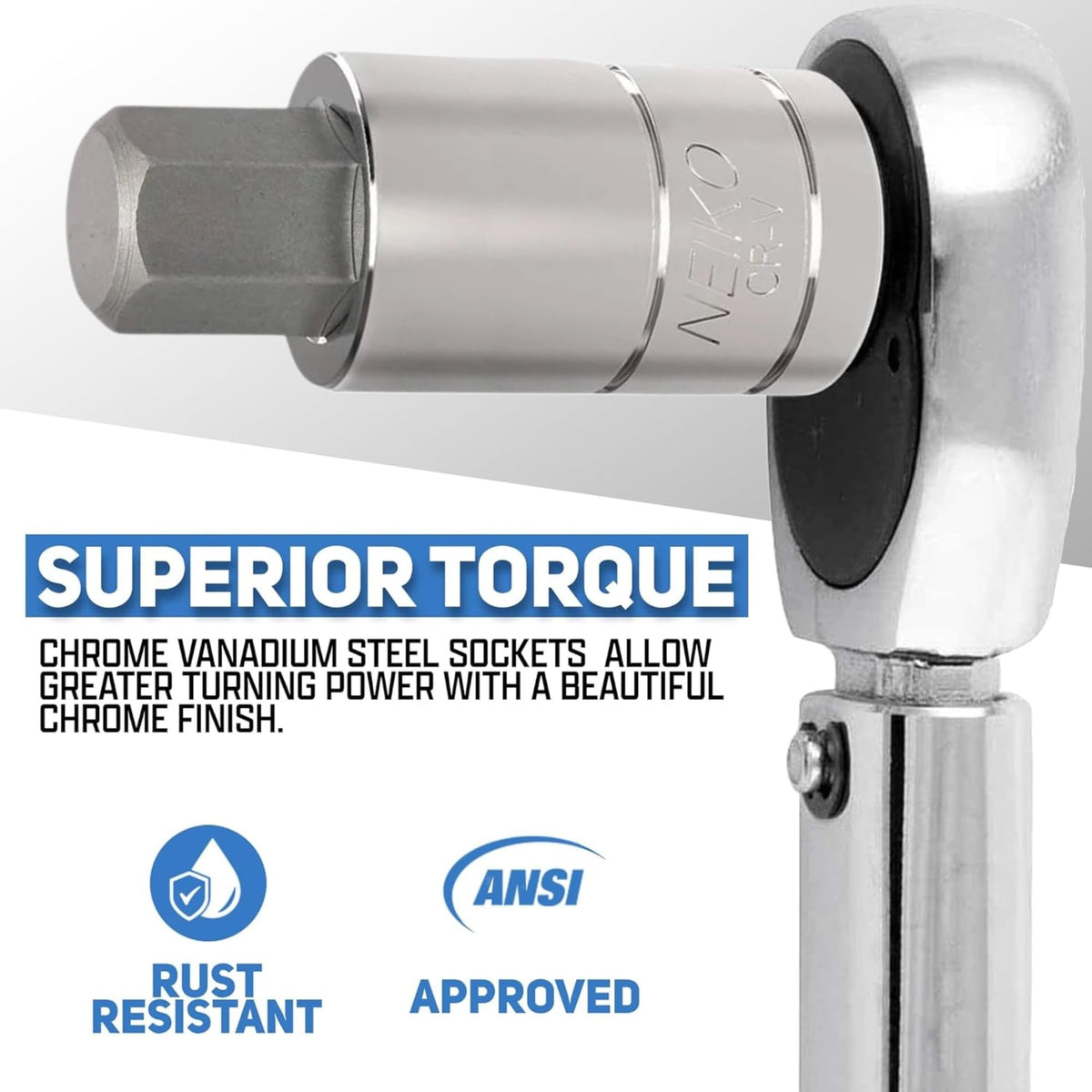 NEIKO 10288A chrome-vanadium large sizes for high-torque applications and durability.