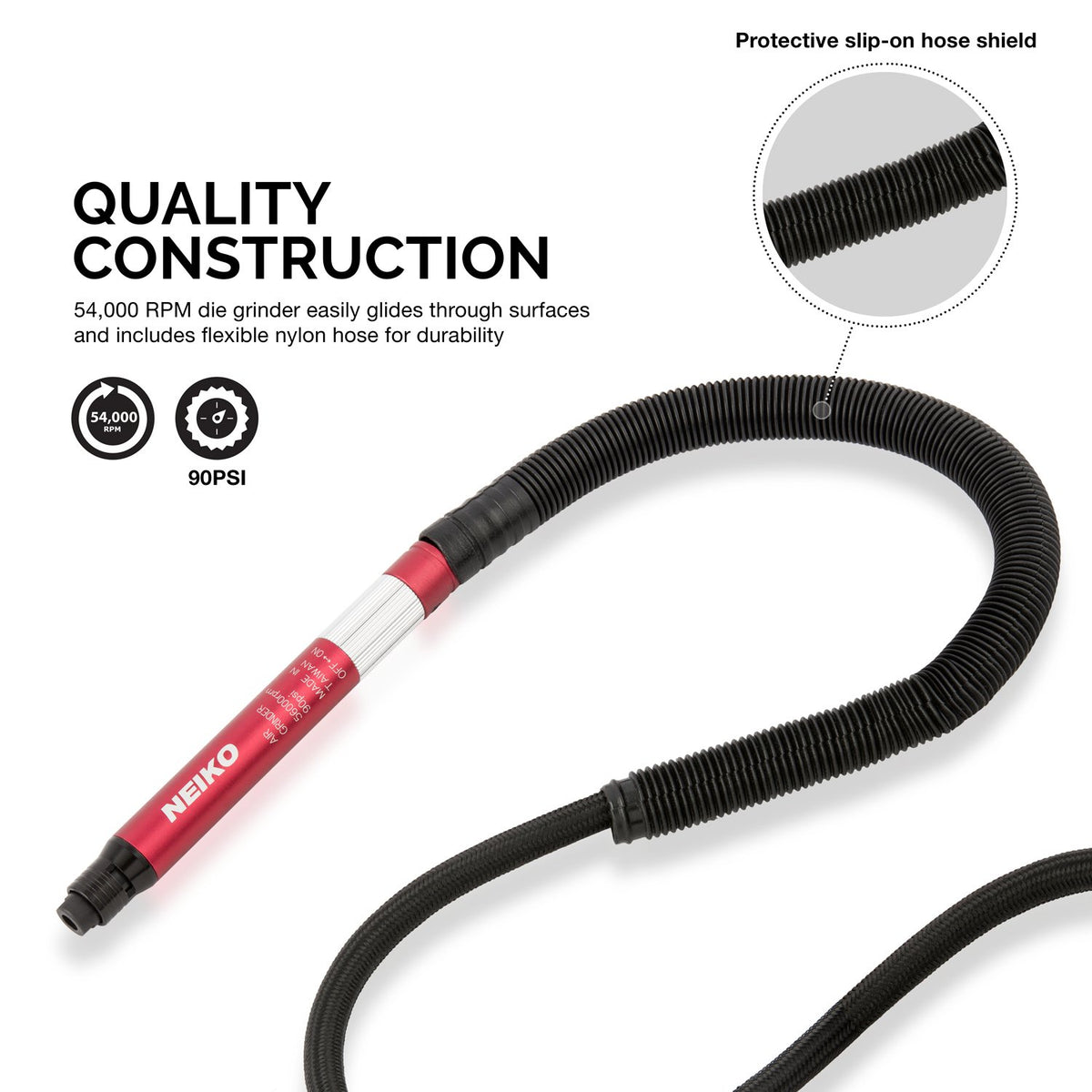 NEIKO 10649A pencil-style grinder close-up highlighting lightweight control.