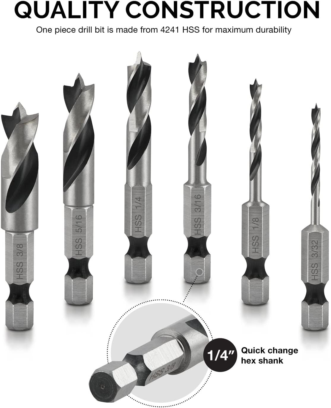 NEIKO 11401A stubby bits with hex shank enable quick changes