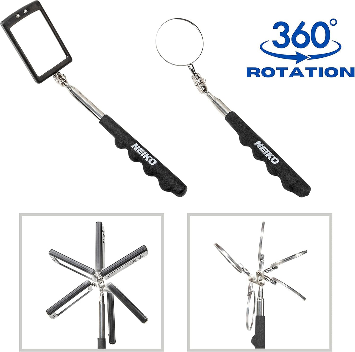NEIKO 20736A 360 swivel magnet reaches awkward angles for hard-to-reach spots.