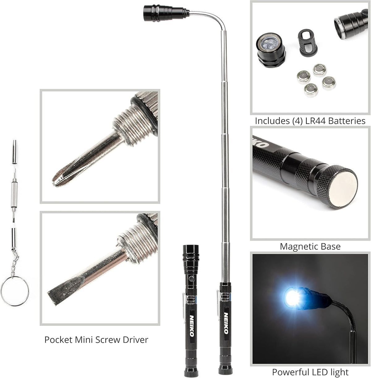 NEIKO 20736A inspection mirror enables visibility under appliances.
