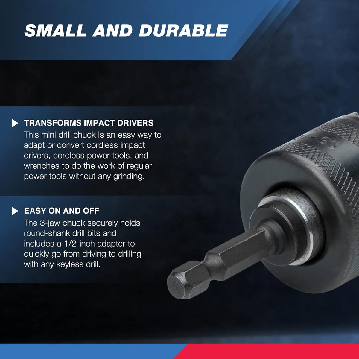 NEIKO 20754A with half-inch drive adapter demonstrates quick drill-to-drive switch