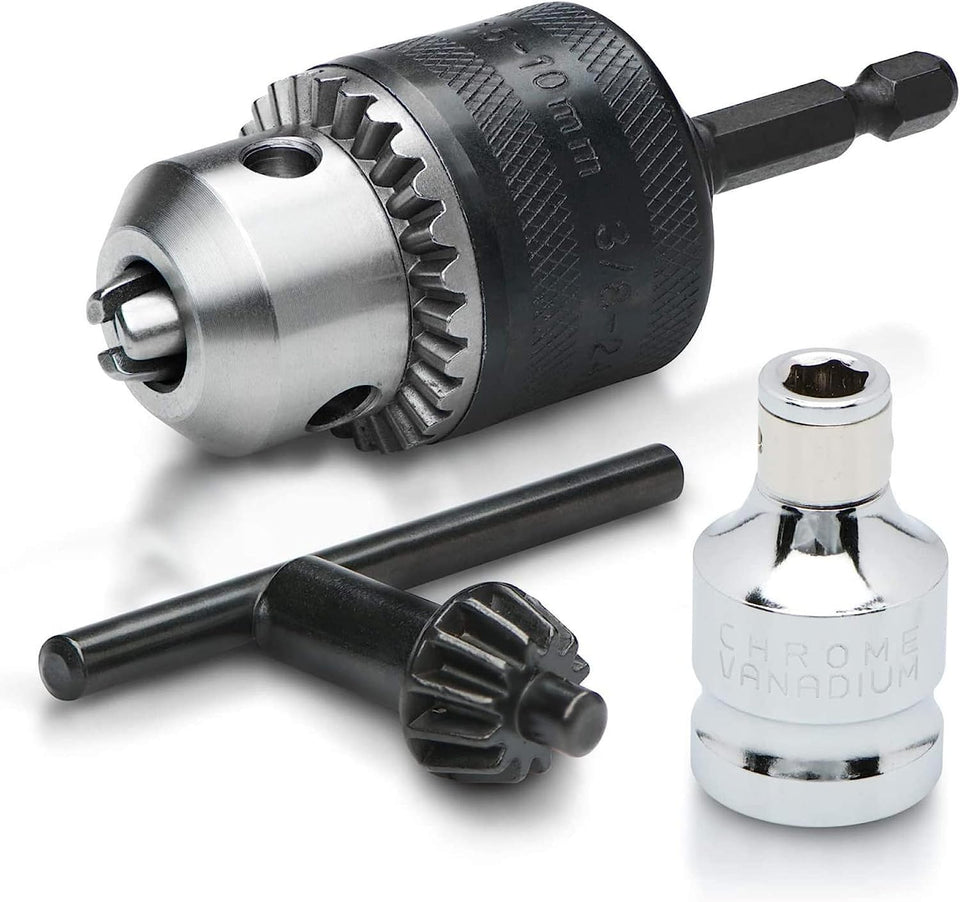 NEIKO 20754A drill chuck adapter three-jaw chuck closeup showing secure bit grip for drilling