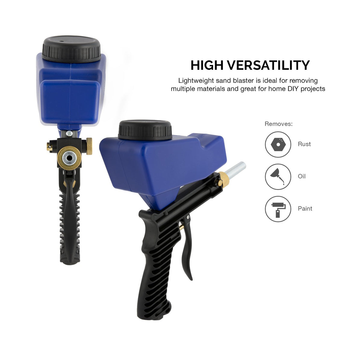 NEIKO 30068A ergonomic grip improves handling during extended blasting sessions.
