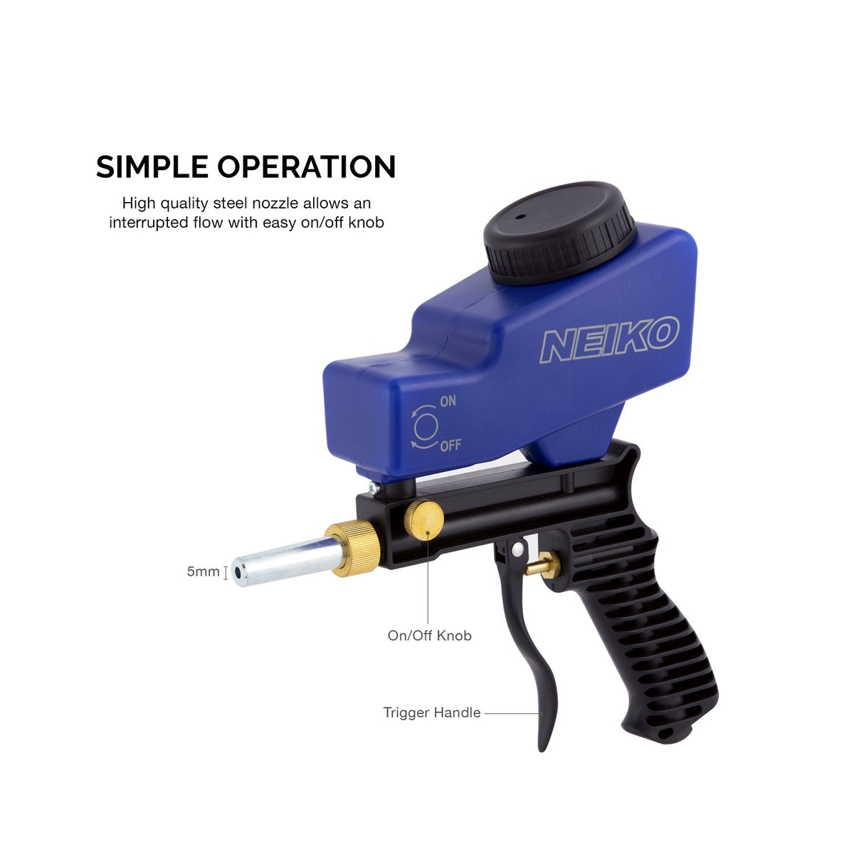 NEIKO 30068A nozzle-5mm diameter highlights precise, focused blasting for detailed work.