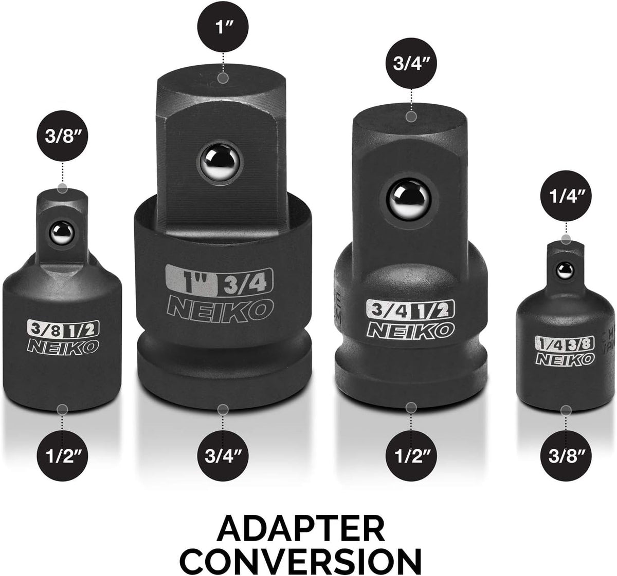 NEIKO 30223A 3-8in M x 1-2in F converter ideal for compact tool sets