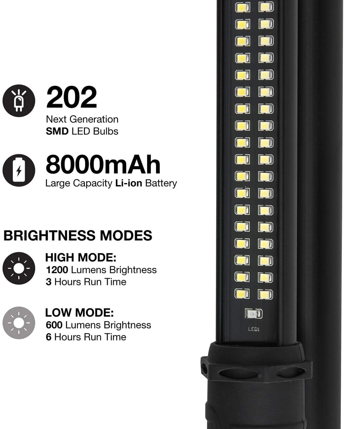 NEIKO 40447A underhood light uses magnetic hooks for hands-free positioning