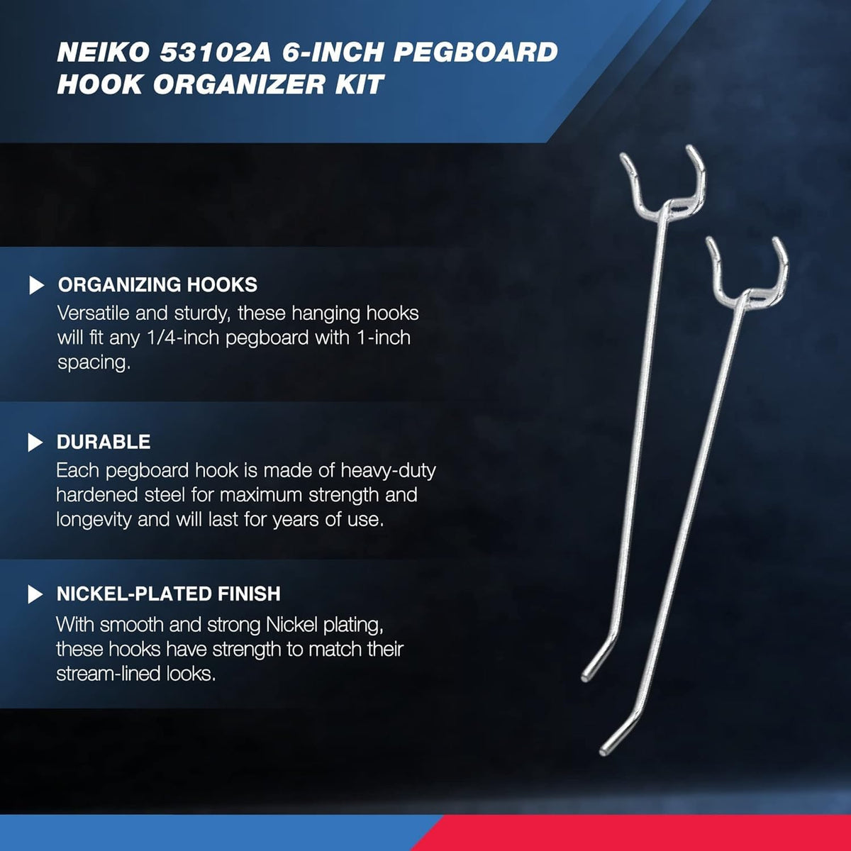 Close-up of nickel-plated finish reducing wear on heavy steel hooks.