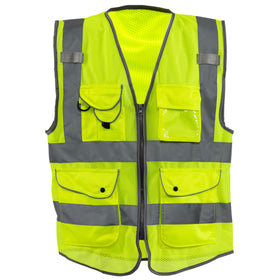 NEIKO 54054A high-vis vest front view with reflective strips for daytime and nighttime safety.