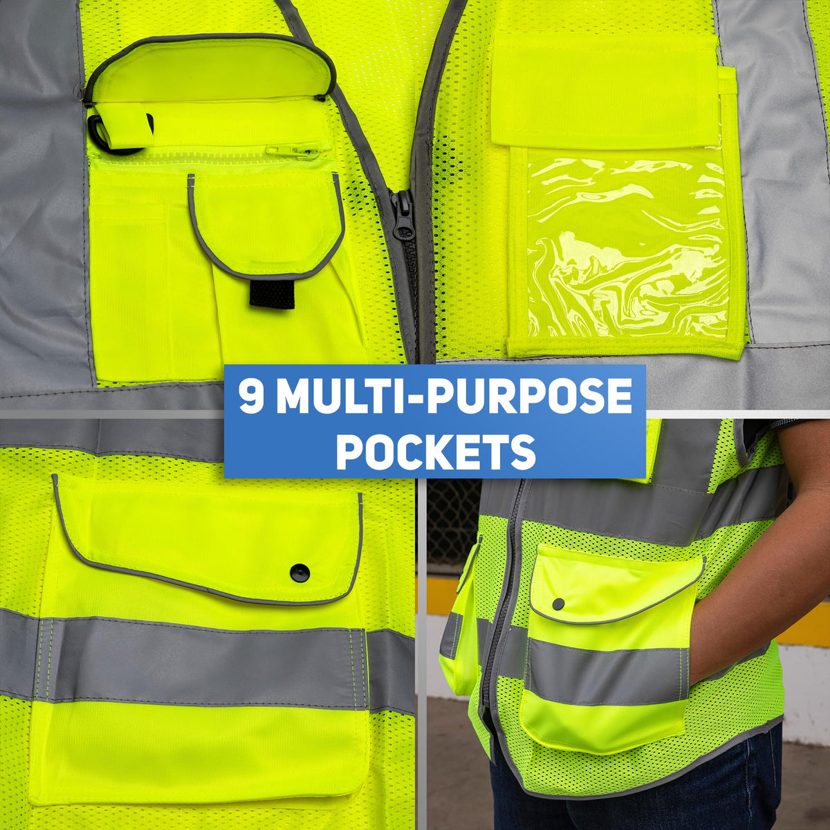 NEIKO 54054A safety vest back pockets provide quick access on the job site.