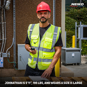 NEIKO 54054A vest with reflective strips for safety in low light.