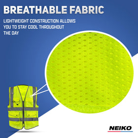 NEIKO 54054A safety vest zipper closure enables fast on-off at the worksite.