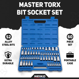 NEIKO chrome-vanadium Torx sockets closeup: precise fit and a polished, professional look.