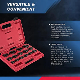 NEIKO crowfoot wrenches cover 21-24 mm range on 1/2-inch drive for larger fasteners.