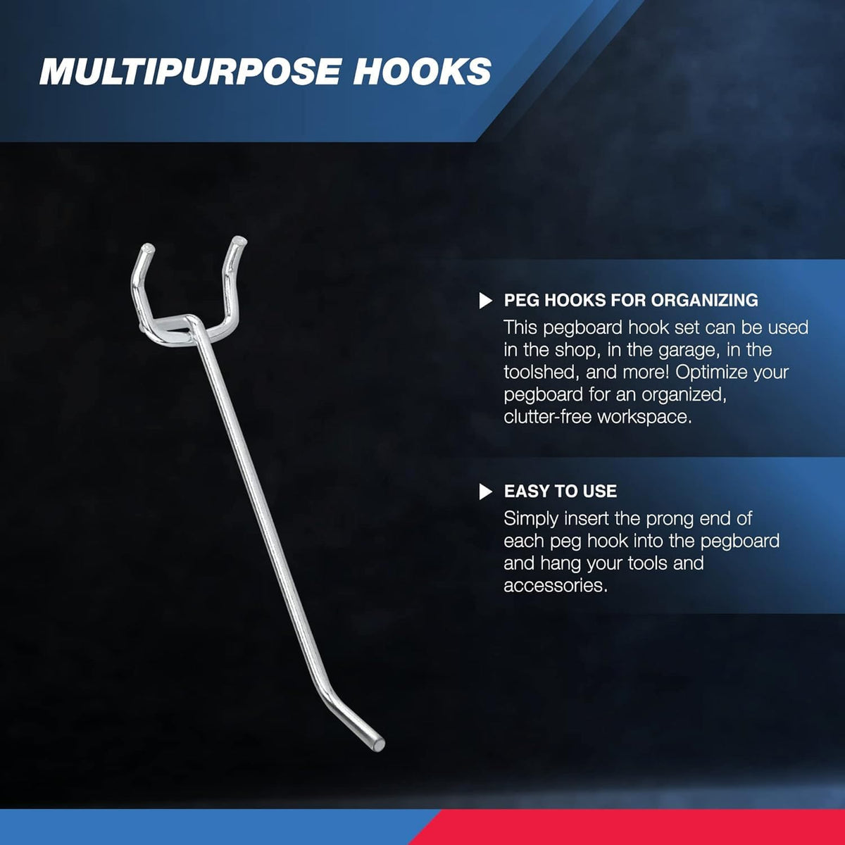 NEIKO 53100A 50-pack pegboard hooks enable tool organization