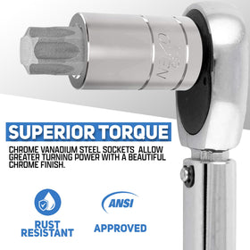 NEIKO S2 steel Torx bits with chamfered tips ensure smooth insertion.