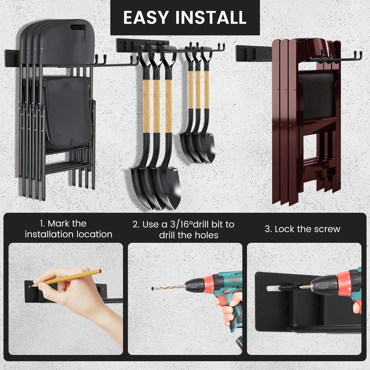 Neiteli folding chair rack 2-pack showcases versatile organization in workspace