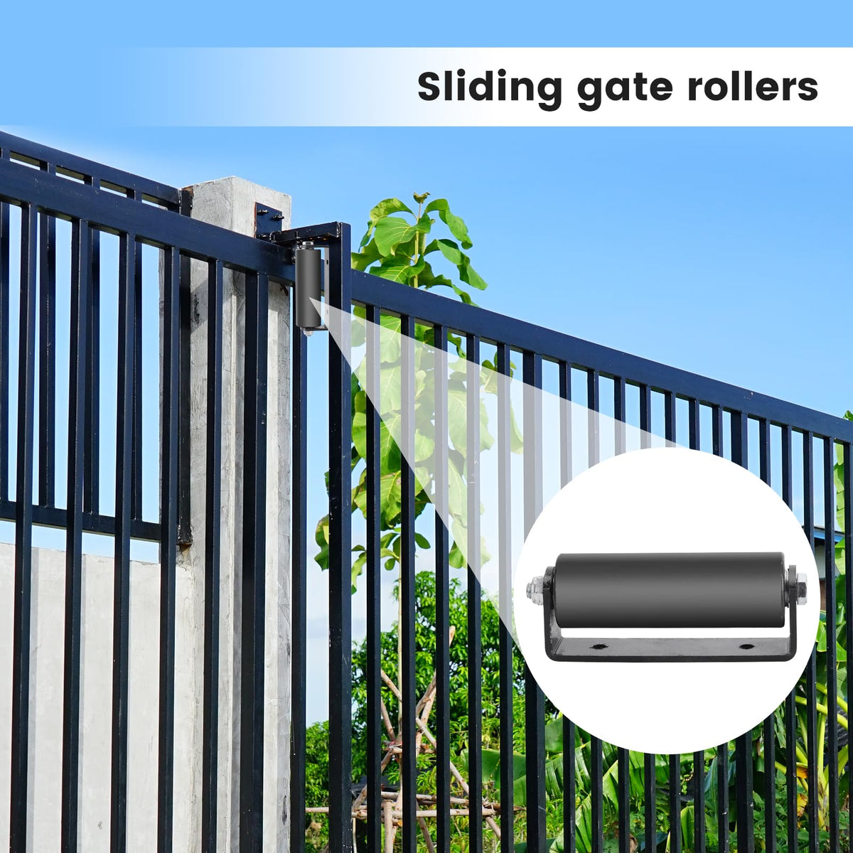 Neiteli gate roller in use on a garage door for smooth operation.