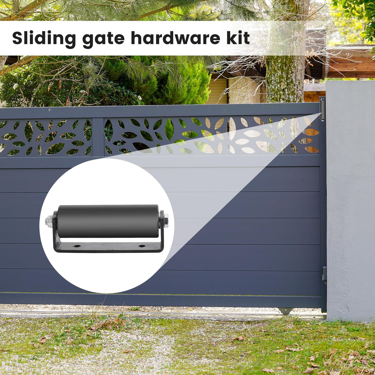 Neiteli heavy-duty gate roller on a bracket, ideal for barns.