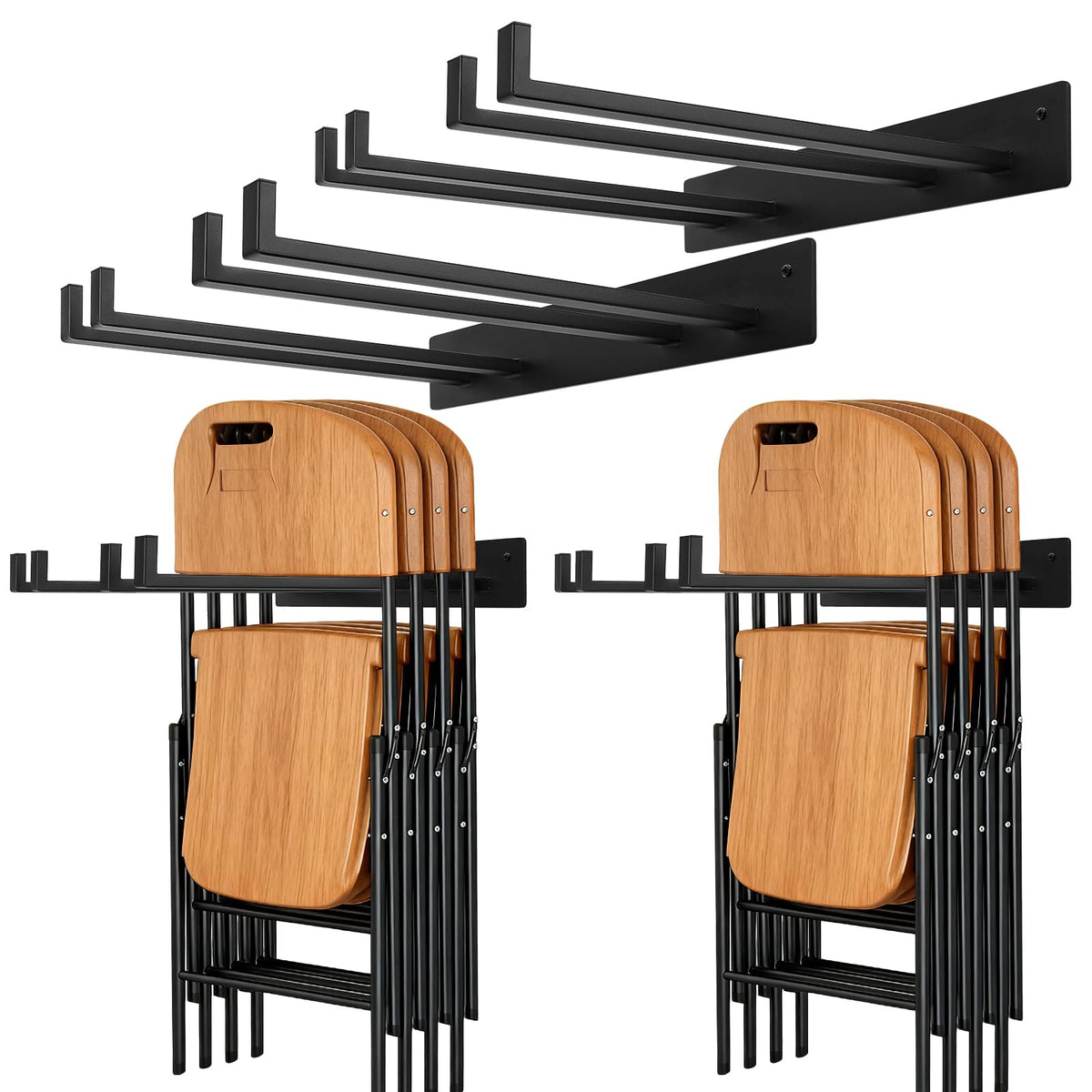 Neiteli two-pack folding chair storage rack mounted on wall for efficient space use
