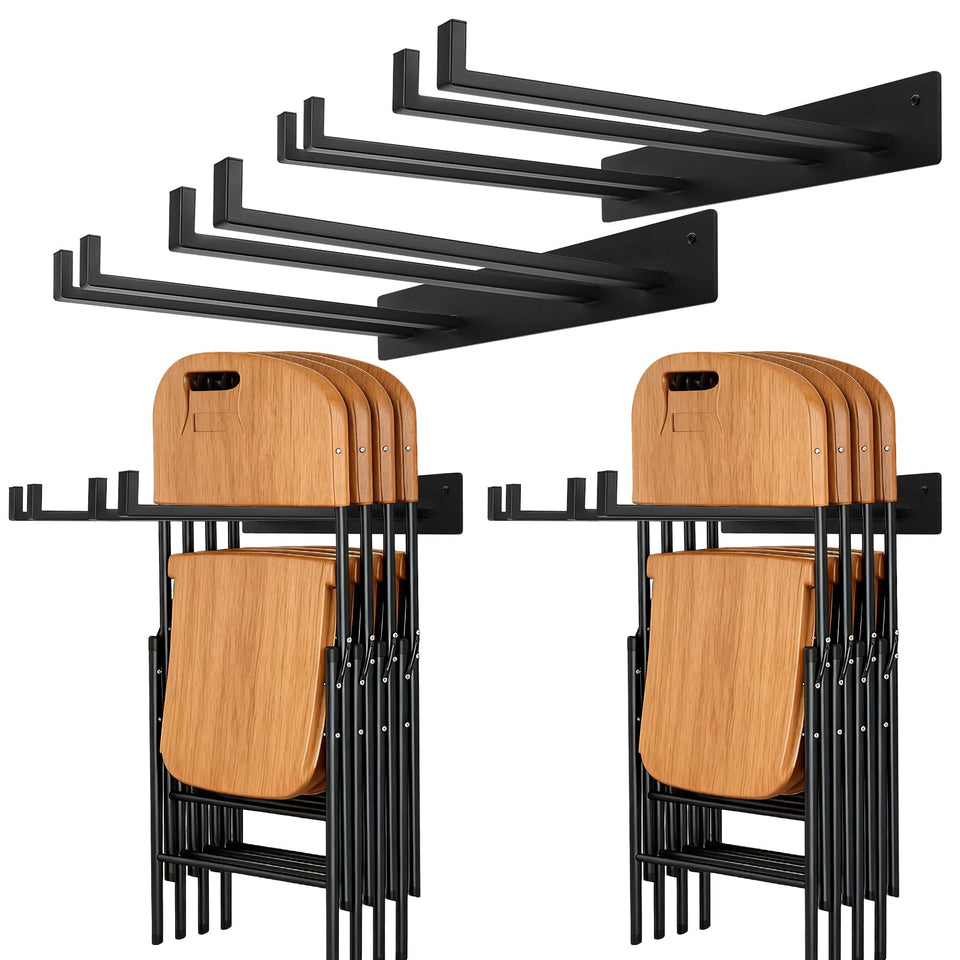 Neiteli two-pack folding chair storage rack mounted on wall for efficient space use