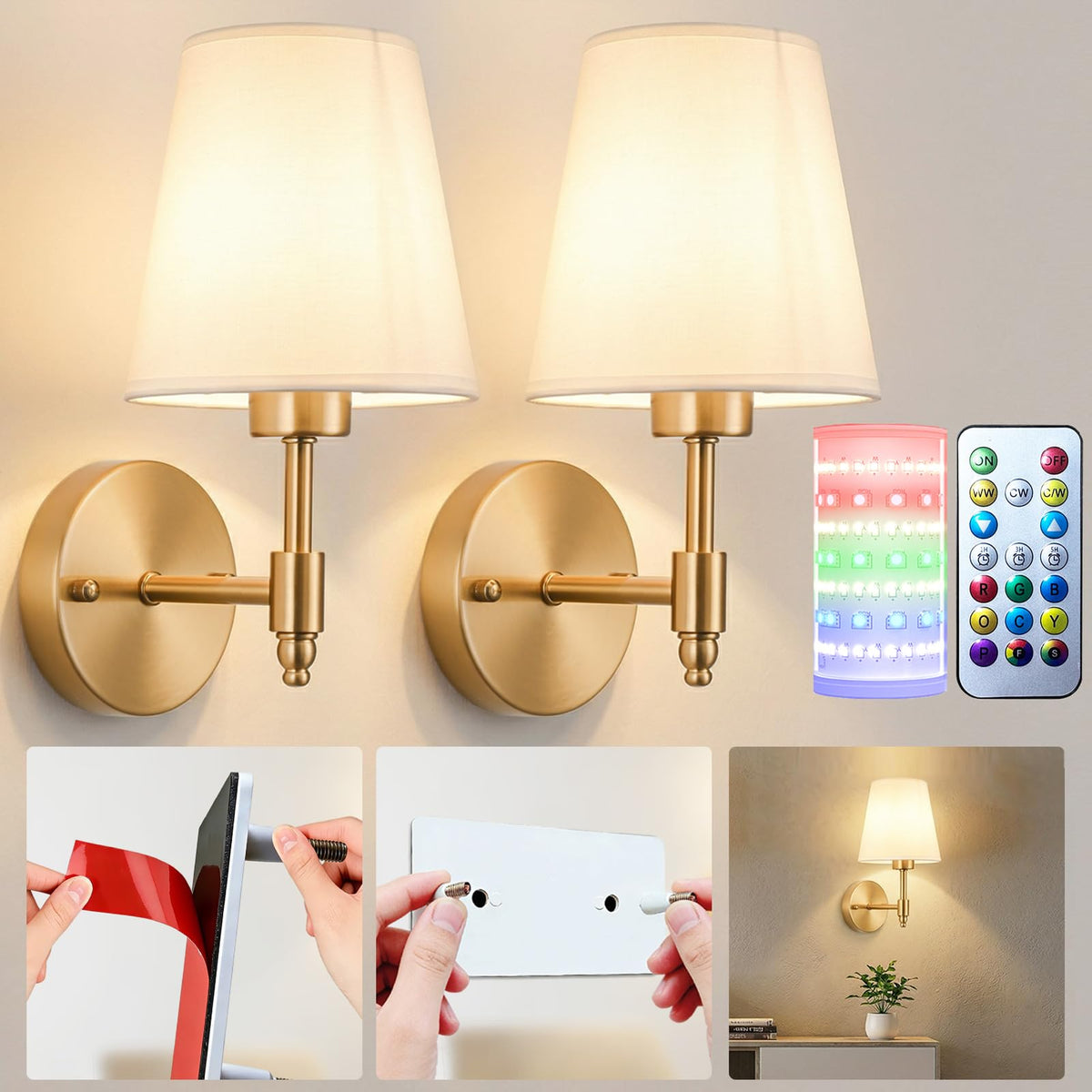 Nekhung battery wall sconces set two illuminate spaces without wiring.