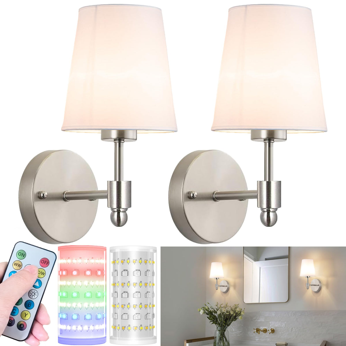 Nekhung battery wall sconce set2 wireless for flexible placement