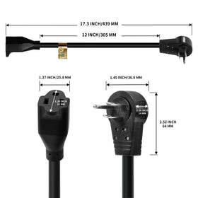 Nekteck 1-foot compact extension cord with right-angle plug in a tight space