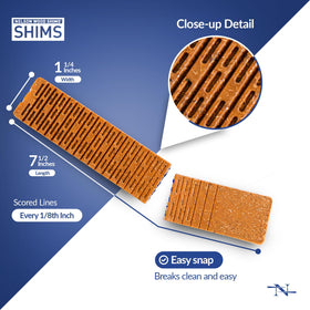 Nelson Wood Shims dual-score lines enable precise breaks for consistent adjustments