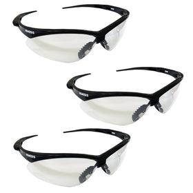 NEMESIS safety glasses front view with black frame and clear lenses for all-day comfort
