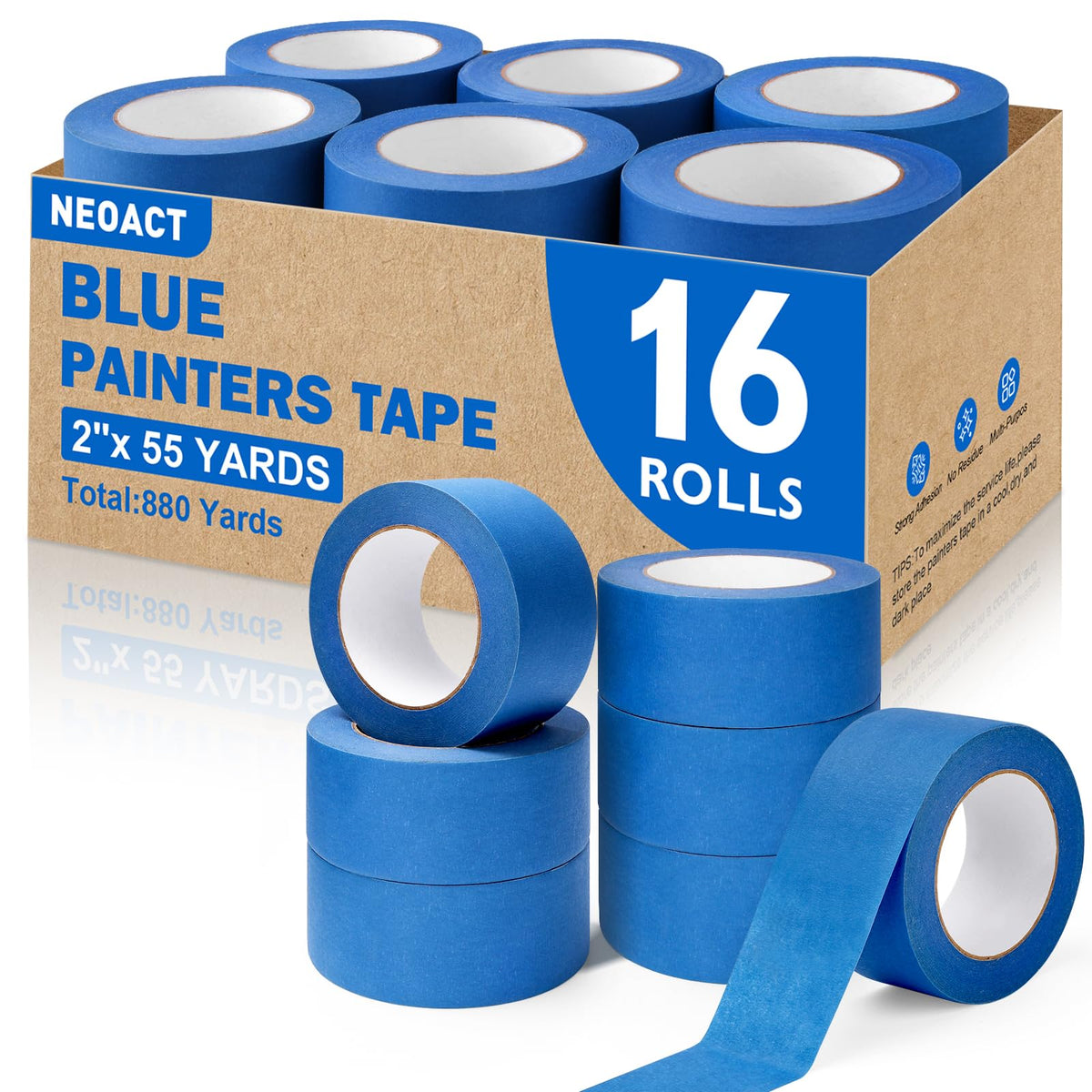NEOACT blue painter's tape 16-rolls pack for precise edge lines