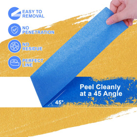 NEOACT blue tape removal showing no residue on painted wood