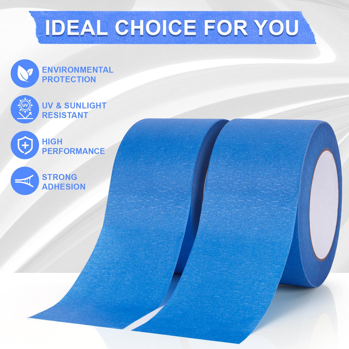 NEOACT blue tape on wall showing clean masking boundary.