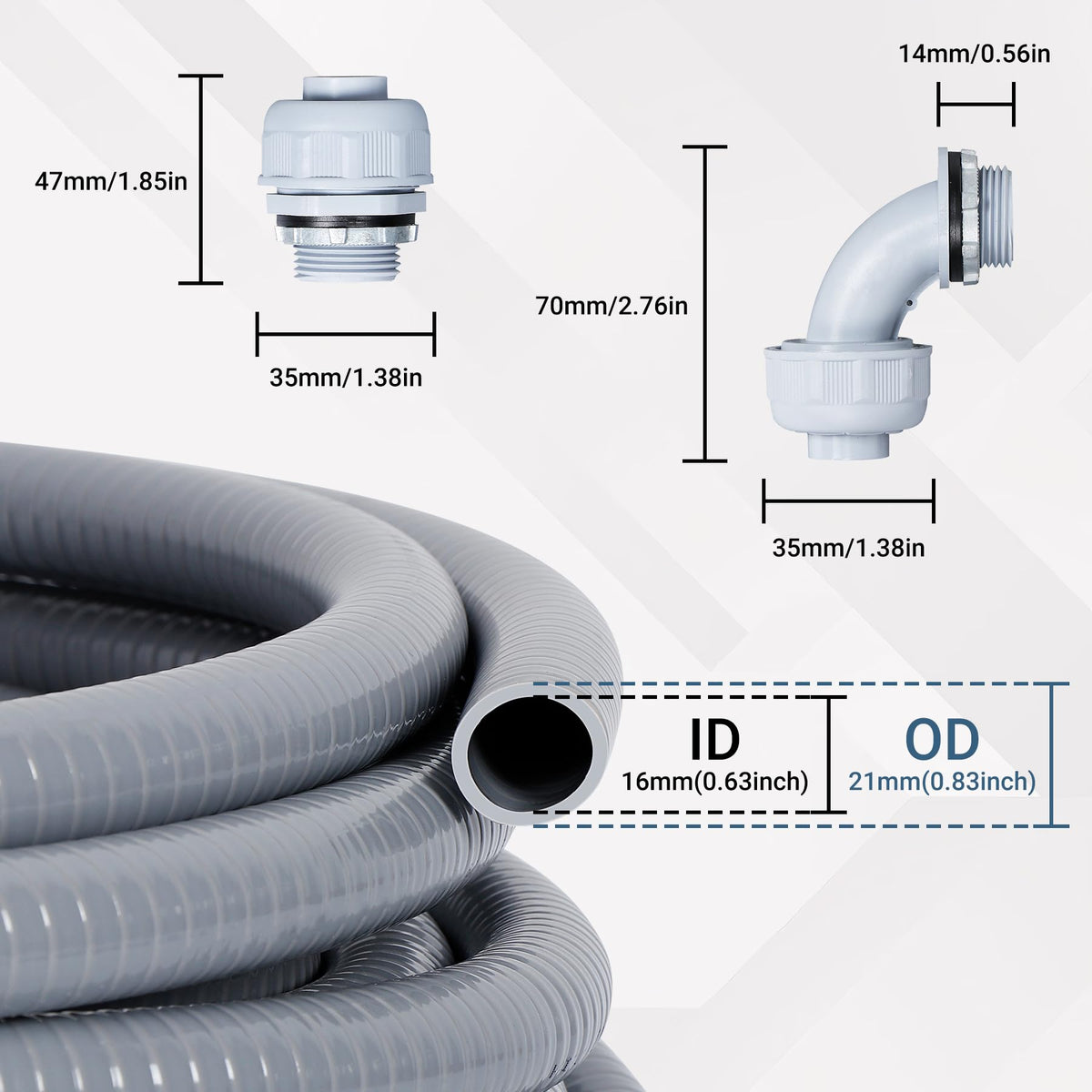 Neoaider conduit material close-up shows smooth virgin PVC interior for easy wire pulling.