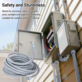 Neoaider outdoor lighting setup with non-metallic conduit protecting cables.