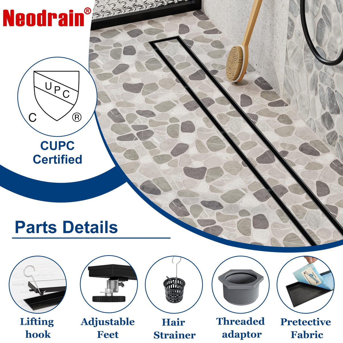 Neodrain leveling feet provide precise, wobble-free installation