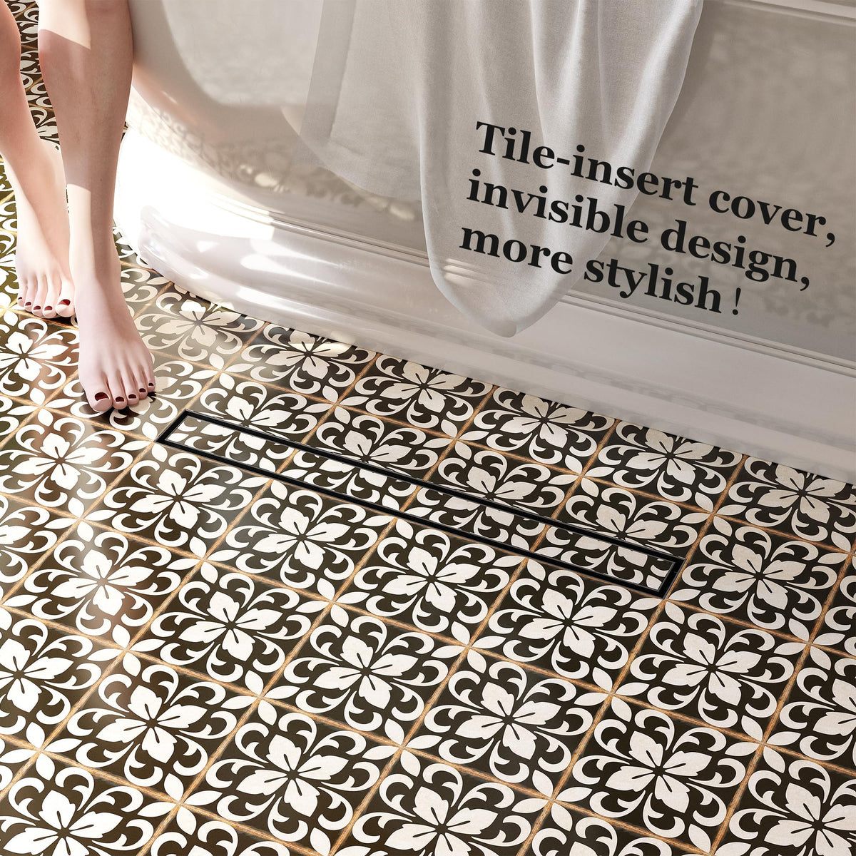 Neodrain tile-insert grate blends with tile for a seamless look