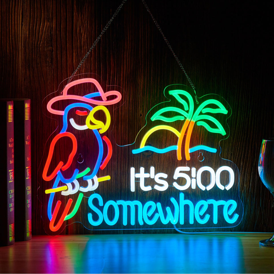 NEONLAND parrot 5 00 o'clock somewhere neon sign for home bar glow