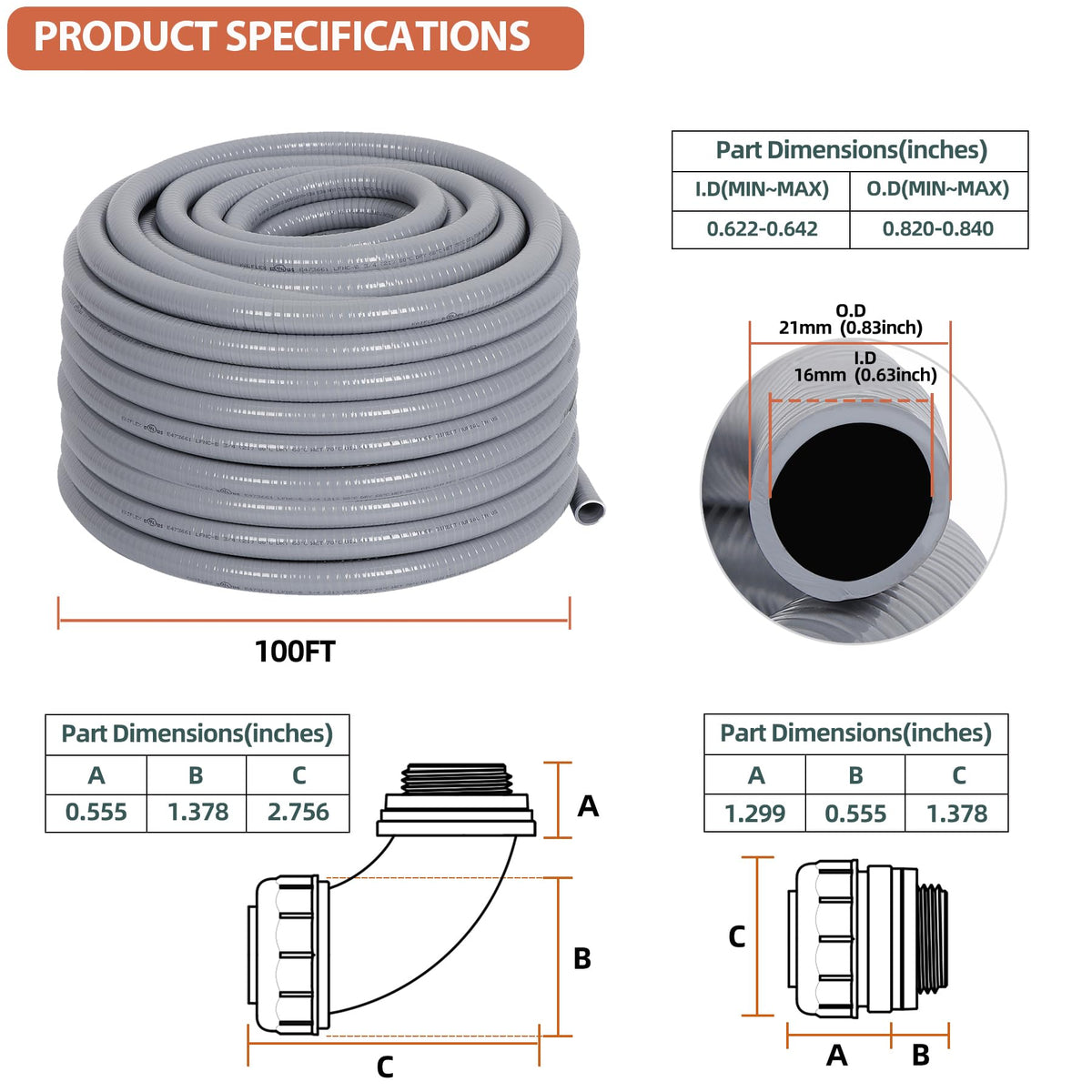 Neorexon five straight fittings shown for straightforward electrical conduit routing.