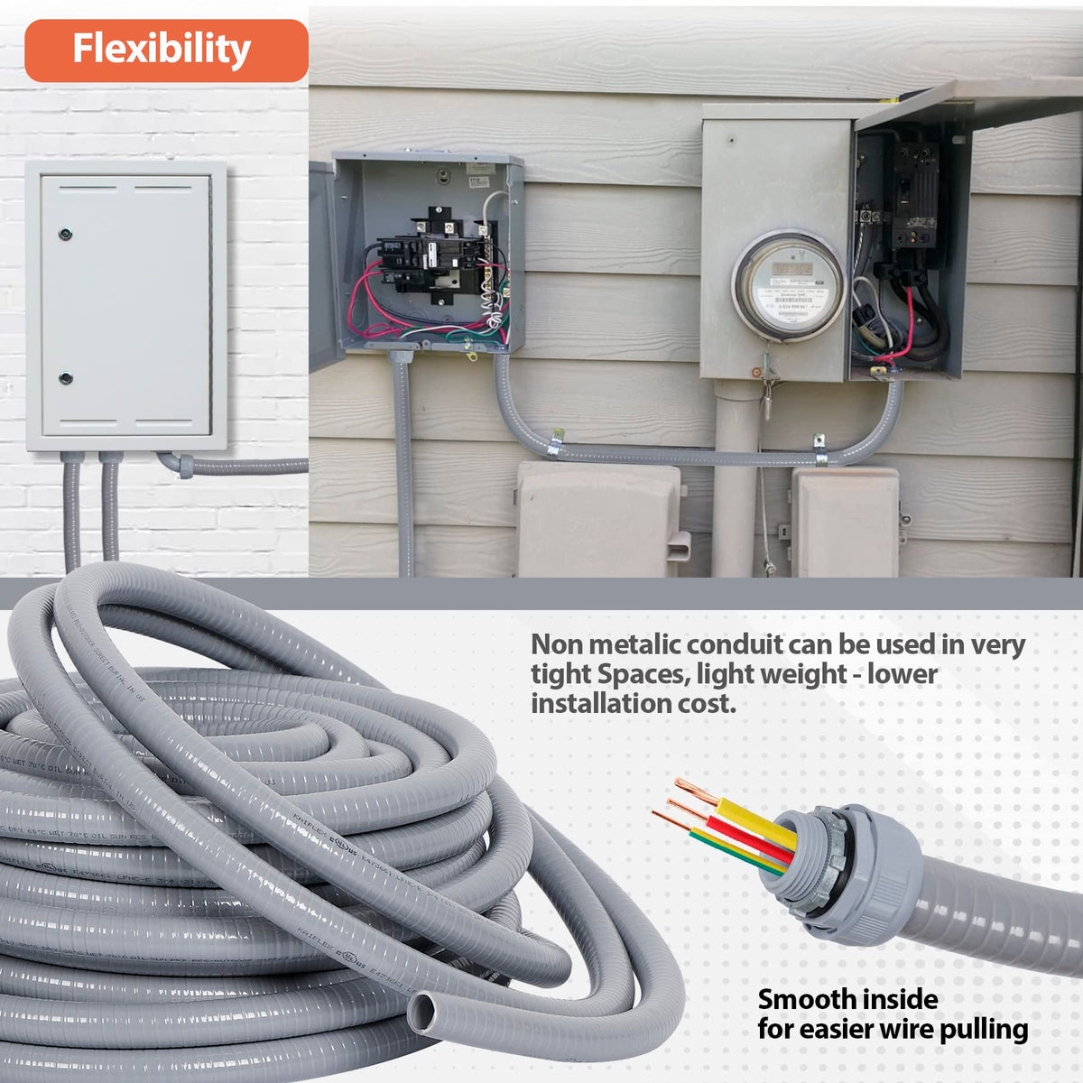 Neorexon outdoor burial capable conduit for exposed or buried installations.