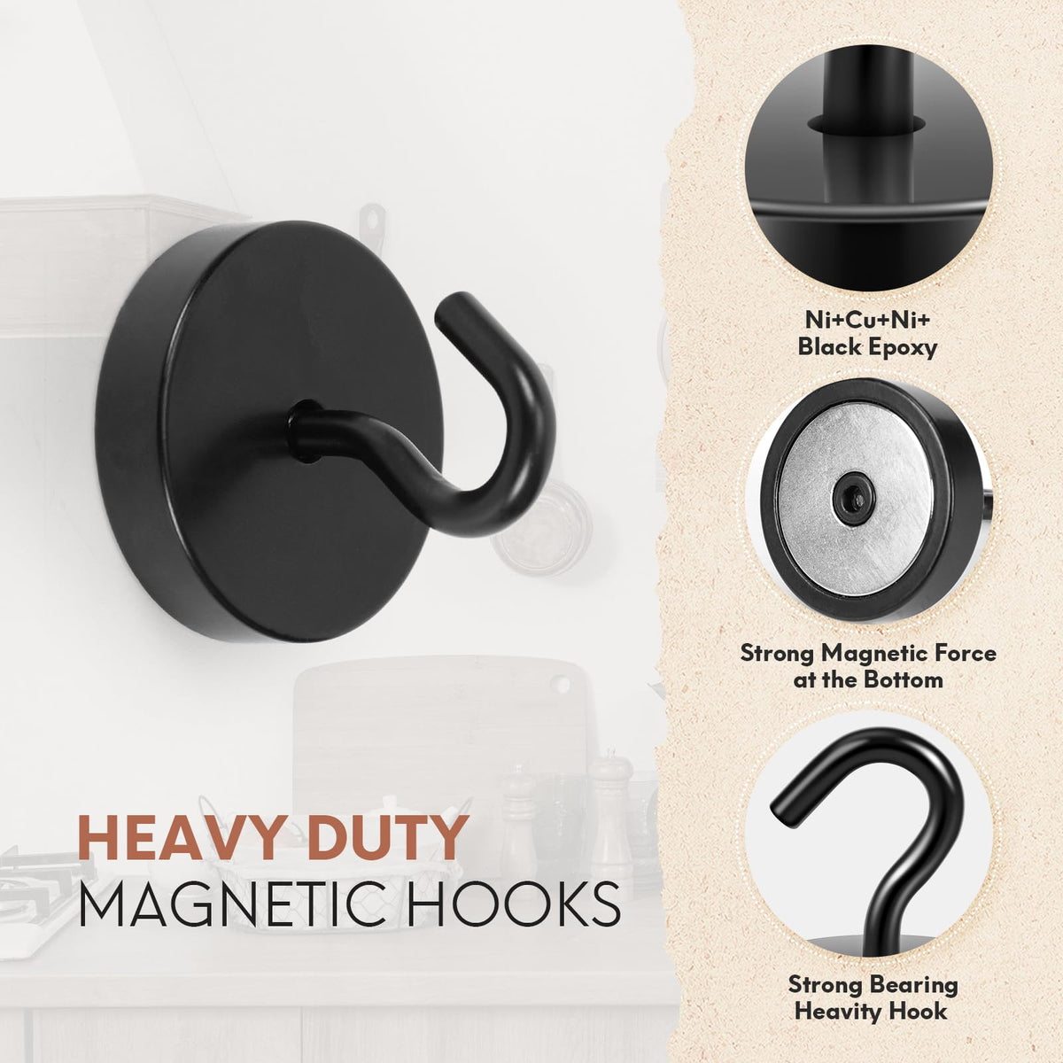 Neosmuk magnetic hook demonstrates 100 lb pulling force on steel surfaces.