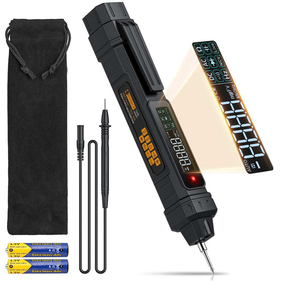 Neoteck 2-in-1 pen meter in pen mode with voltage readout.
