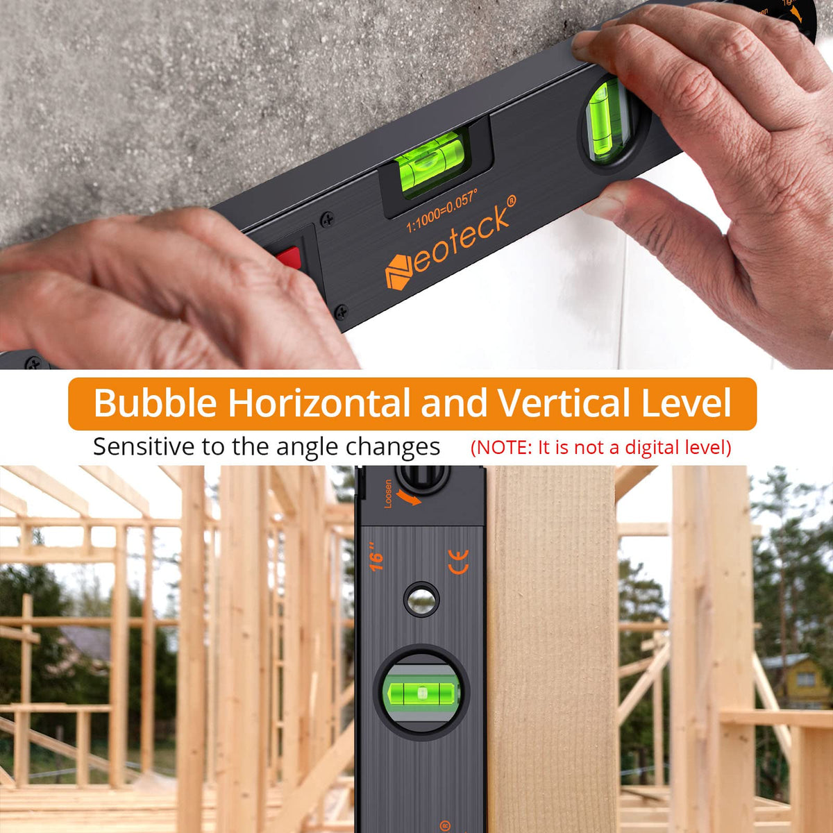 Neoteck angle finder protractor 225 horizontal bubble for alignment